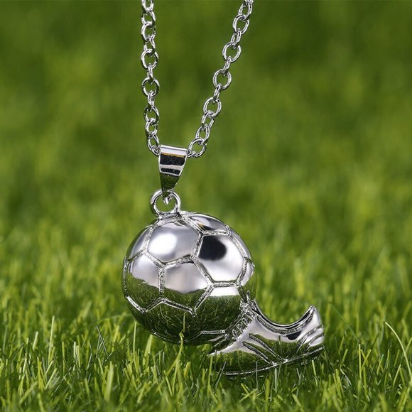 Silver Soccer Ball Sport Pendant Chain Necklace Gorgeous Party Gift - Picture 1 of 6